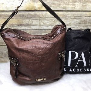 Ripani Brown Leather Studded Hobo Bag Purse